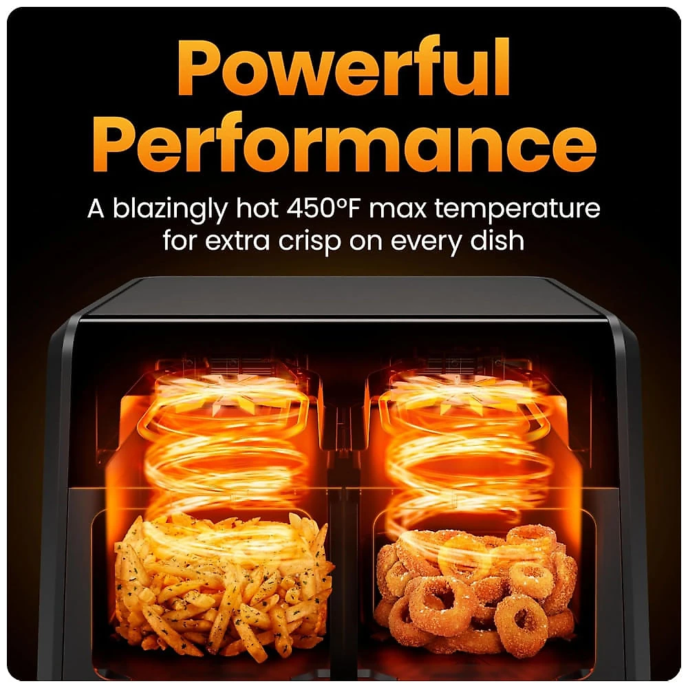 Fritadeira Elétrica Dupla Chefman TurboFry Preta Motor DC 2 Cestos Cerâmica 8,5L 232°C 1750W 120V