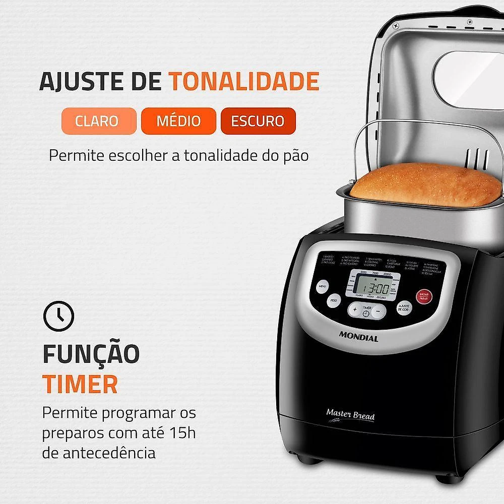 Panificadora automática mondial npf-53 19 programas 700w preto 110v