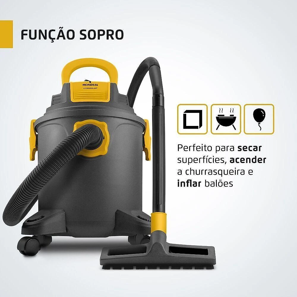 Aspirador de Água e Pó Mondial Hydrodust APT-03 1600W 20L 2 em 1 Preto e Amarelo 220V
