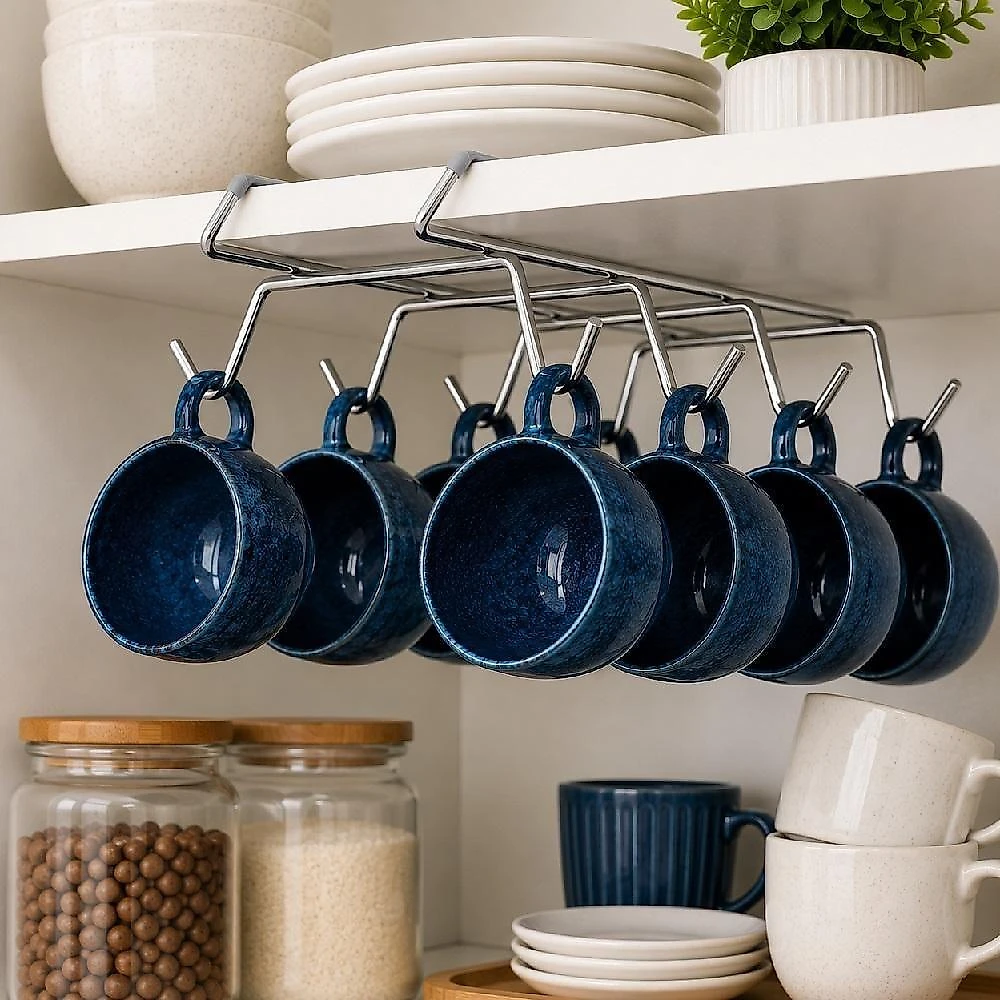 Suporte Organizador para Xicaras Canecas Copos com Alca Metal Cromado Encaixe em Prateleira Cozinha