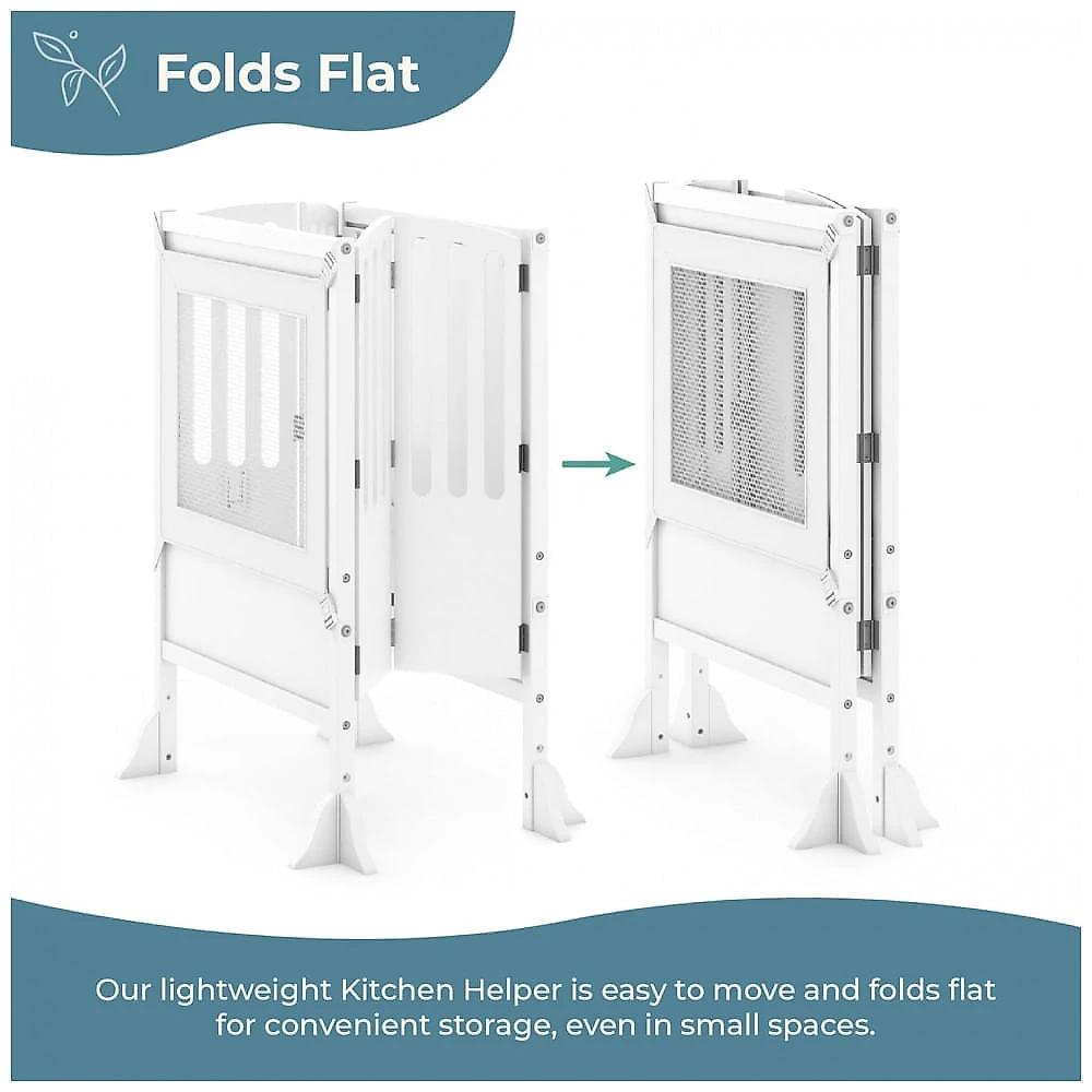 Banqueta Torre de Aprendizagem Dupla Dobrável Guidecraft Contemporary Kitchen Helper Branca Madeira Engenharia Altura Ajustável