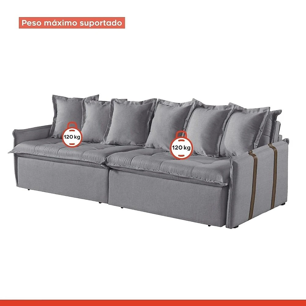 Sofá Retrátil e Reclinável Modulado 214cm Pés em Madeira Maciça Portugal Sofá Retrátil e Reclinável 214cm M161 Linho/Cinza