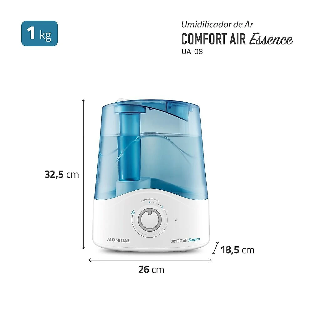 Umidificador de Ar Comfort Air Essence Mondial Branco/Azul Bivolt - UA-08 BIVOLT