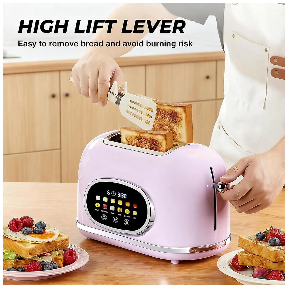 Torradeira 2 Fatias Roter Mond Rosa Lilás Display Touch 6 Tipos de Pão 9 Níveis Funções Bagel, Reaquecer e Descongelar 1400W 110V