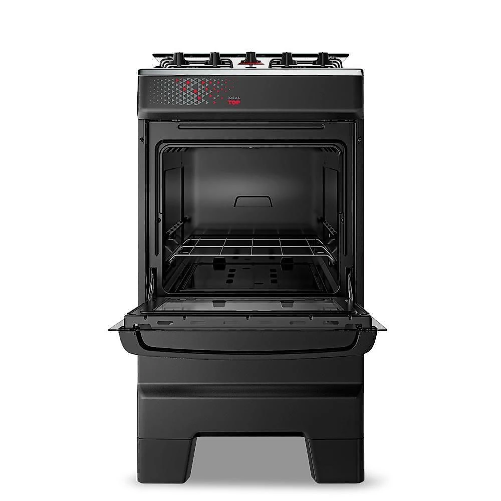 Fogão A Gás Esmaltec Mesa Inox Tampa De Vidro Forno 50L Ideal Top Preto 4 Bocas Bivolt