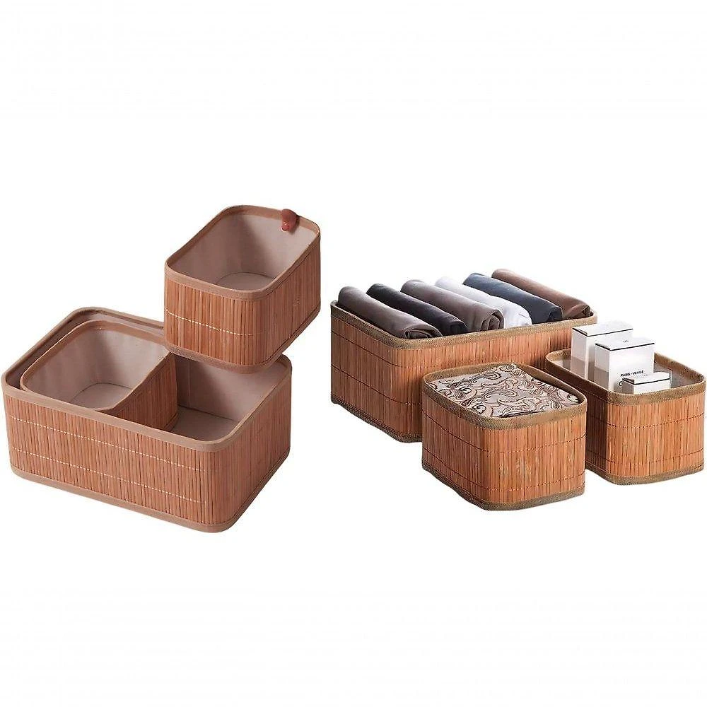 Conjunto 3 Cesto Organizador em Bambu com Acabamento Natural para Organização Prática Amadeirado Top