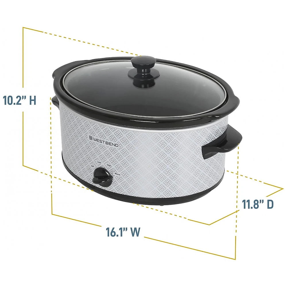 Panela elétrica slow cooker West Bend 6L cerâmica oval prata tampa de vidro 3 temperaturas 330W 110V