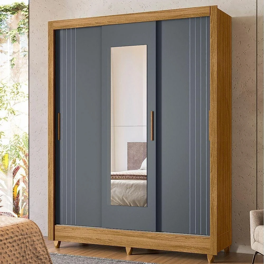 Guarda Roupa Casal 3p Espelho 164 Cm Bolivia Freijo Cinza Moval