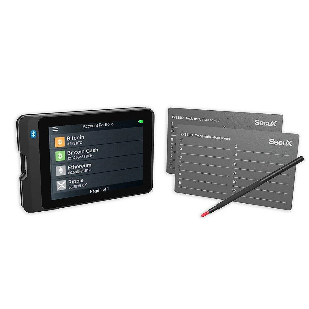 Carteira de Criptomoedas SecuX W20C-PLUS, USB, Bluetooth, Tela LCD, Inclui 2 Placas de Recuperação X-SEED, Preto - 98-011-010100