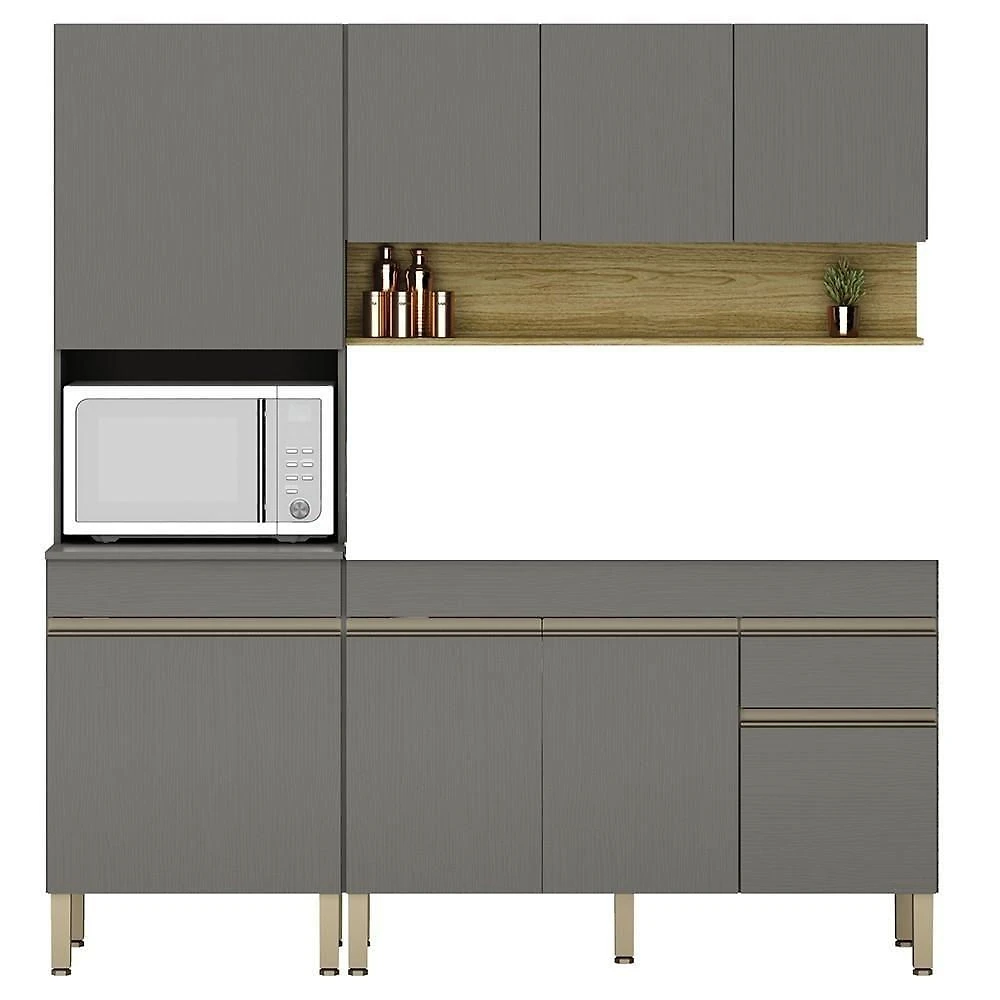 Armário De Cozinha 3 Peças Balcão 150cm Sem Tampo Lina13 K02 Gris-freijó - Mpozenato