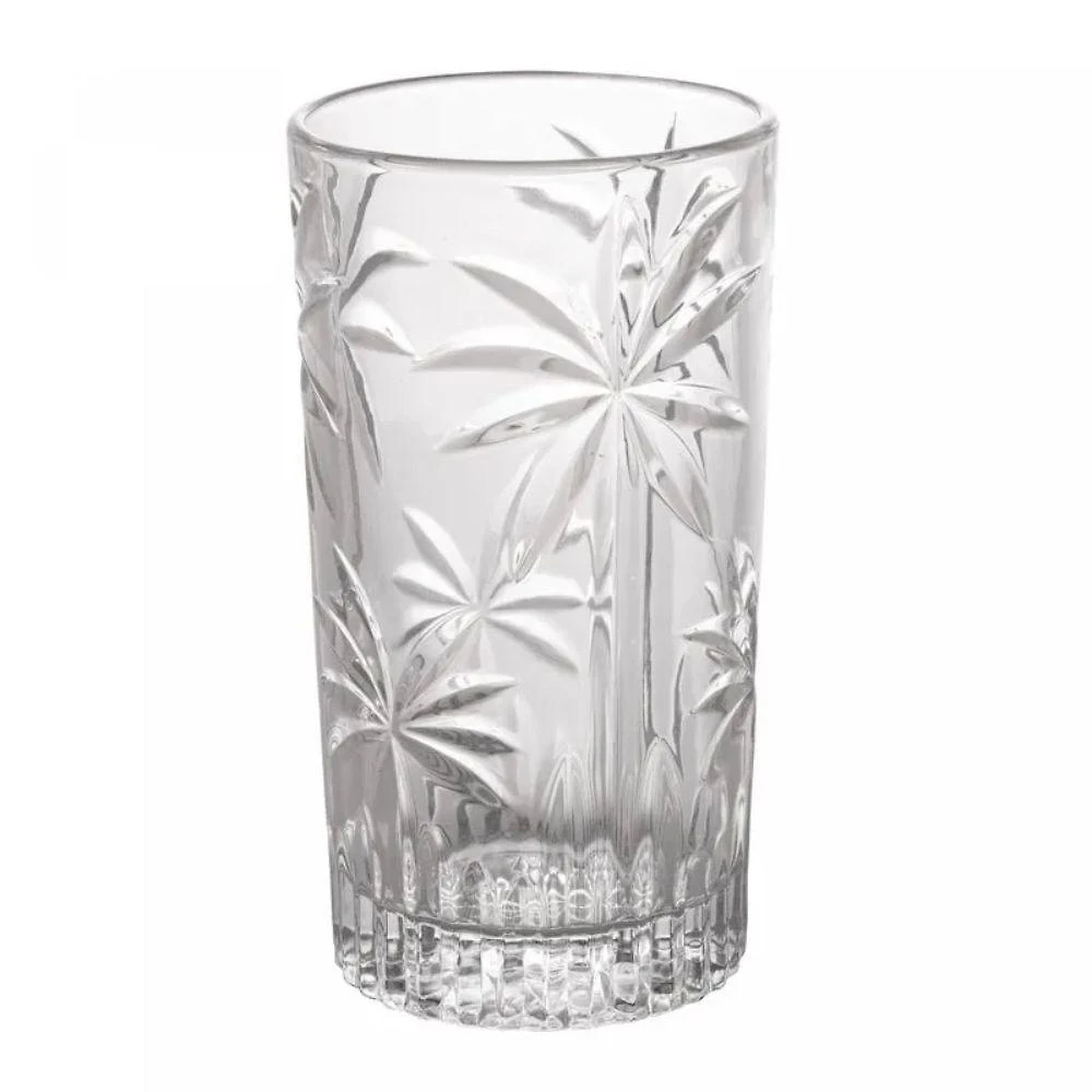 Copo Alto Palm Tree 360ML com Folhas de Palmeira Gravadas em Vidro Transparente 4 Unidades Wolff
