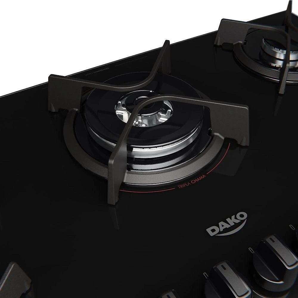 Cooktop 5 Bocas Preto Com Mesa De Vidro E Tripla Chama Dako Supreme Bivolt