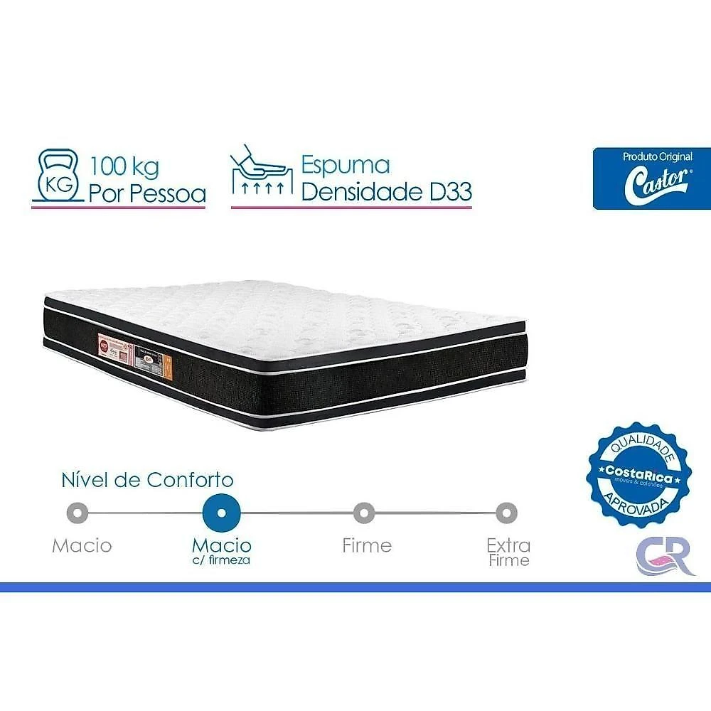 Colchão Viúva Espuma D33 Black White Air DF Pillow Top 128x188x27cm Branco Castor