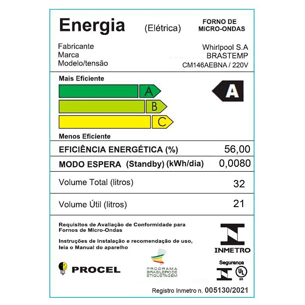 Micro-ondas Consul de Embutir 32 Litros, CM146AE Preto - 110V