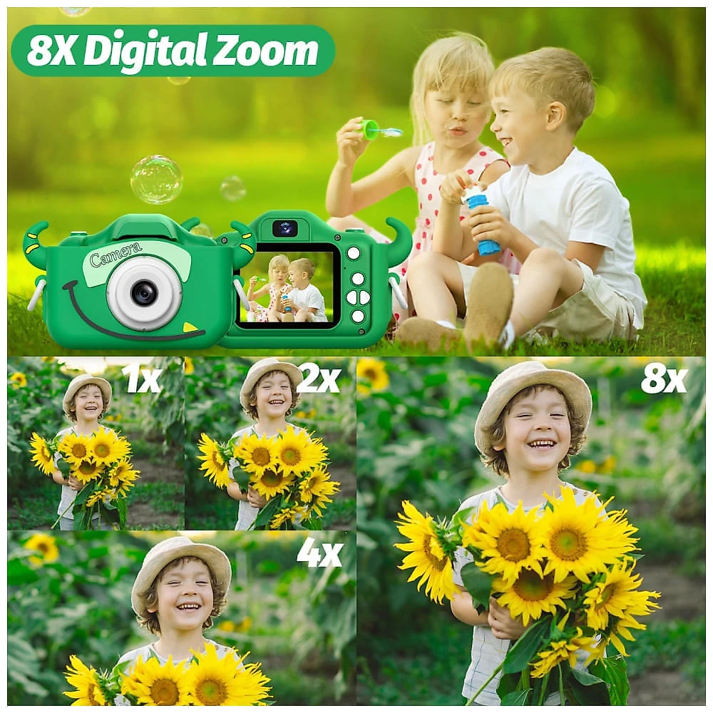Câmera infantil Goopow para crianças de 3 a 8 anos, com vídeo HD 1080p, 12 MP, zoom digital 8x, 28 molduras divertidas, 3 jogos.