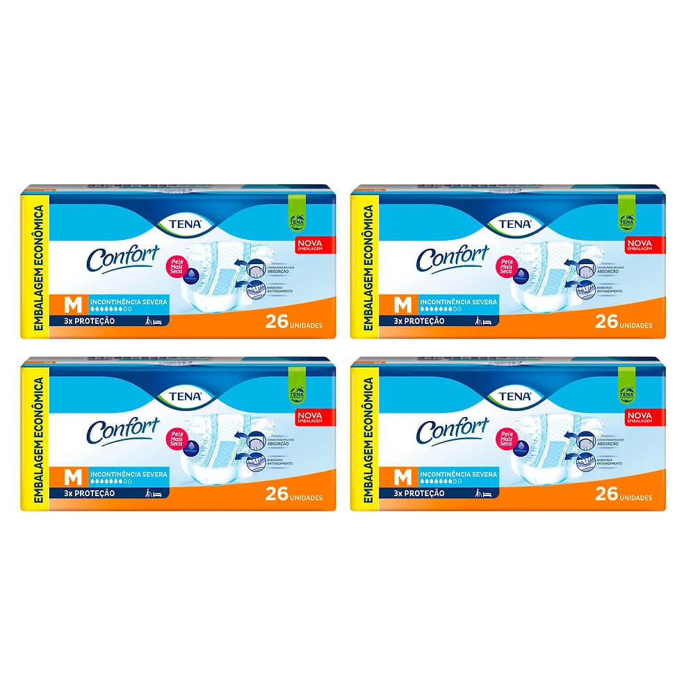 Kit 4 Fralda Geriátrica Tena Confort Tamanho M 26 Unidades