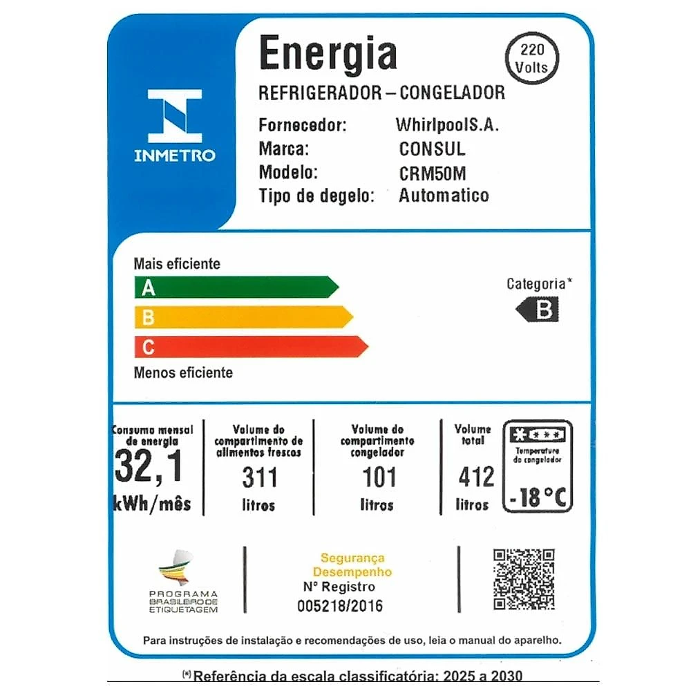 Geladeira Consul Frost Free Duplex CRM50MB, 412 Litros, Branco - 220V 220 Volts