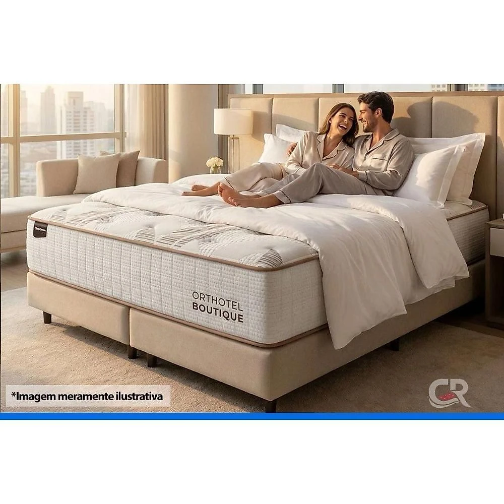Cama Box com Colchão King Suede Clean Molas Ensacadas Espuma Gel Bege Ortobom 193CM