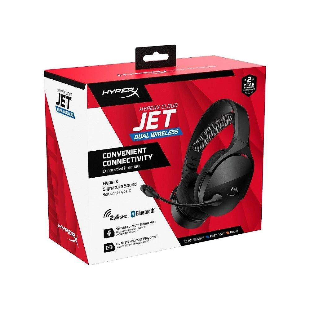 Headset Gamer Sem Fio HyperX Cloud Jet, Conexão 2.4GHz, Bluetooth, Microfone com Cancelamento de Ruído, Preto - AJ0T1AA