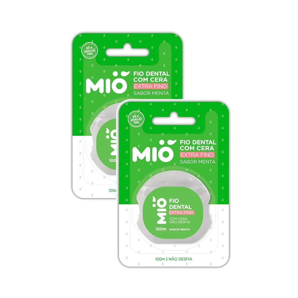 Kit 2 Fio Dental Mió com Cera Extra Fino Sabor Menta 100m