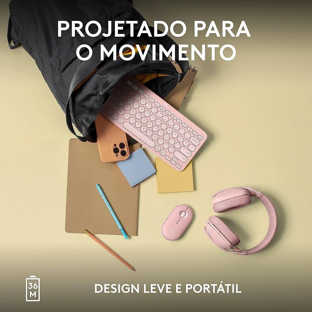 Teclado sem fio Logitech Pebble Keys 2 K380s - Rosa Teclado sem fio Logitech Pebble Keys 2 K380s com Conexão Bluetooth e USB Logi Bolt, Easy-Switch para até 3 dispositivos e Pilha Inclusa - Rosa