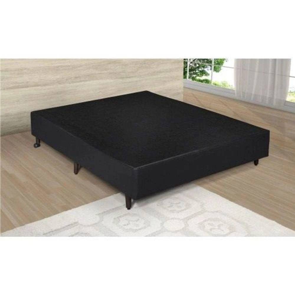 Cama Box Casal Base Simples Madeira com Pés Fixos Tecido Preto Colchão dos Sonhos