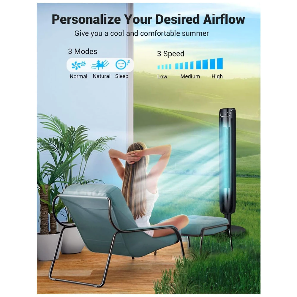 Miniatura Ventilador de torre KopBeau para quarto, ventiladores de resfriamento oscilantes de 42 polegadas com ventilador...