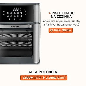 Fritadeira Elétrica Air Fryer Forno Mondial AFON-12L-GI 12L 2000W Painel Digital Preto 110V
