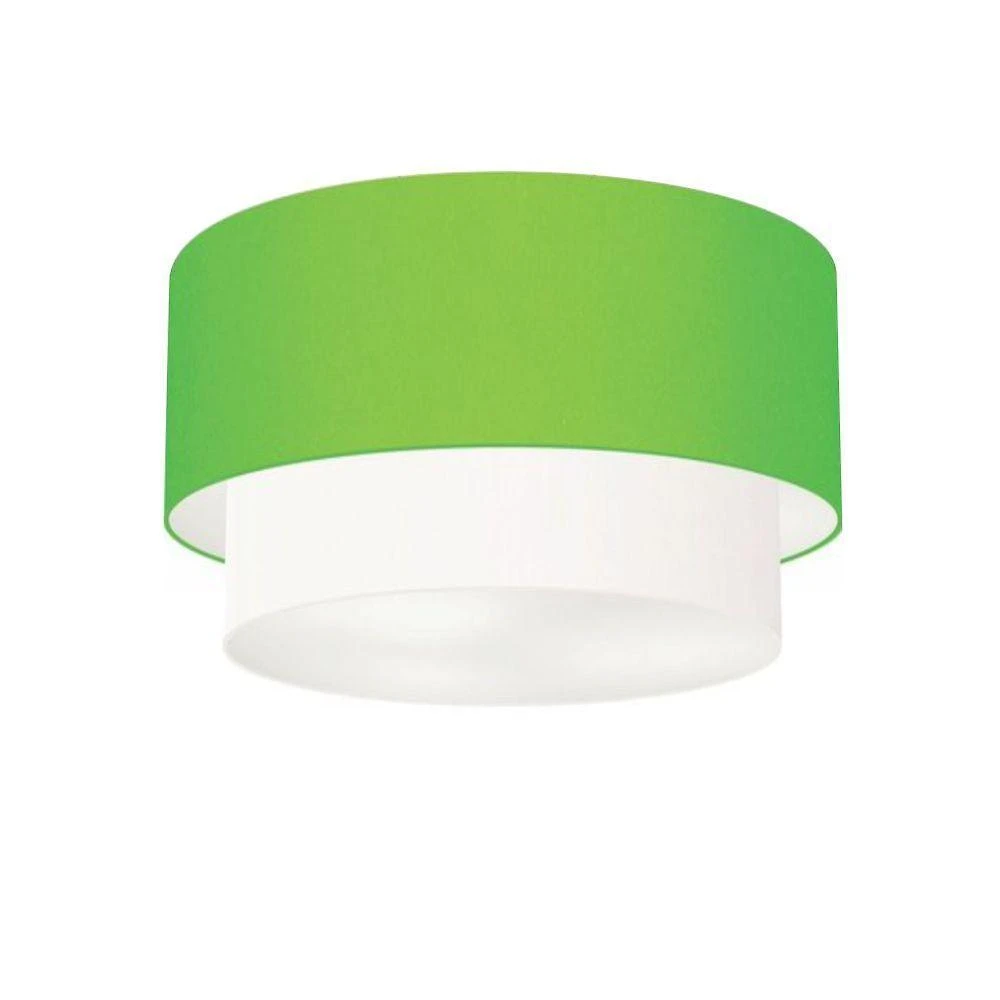 Plafon Duplo Cilíndrico Vivare Md-3045 Cúpula Tecido 40x35cm - Bivolt Verde-limão-branco 127/220v