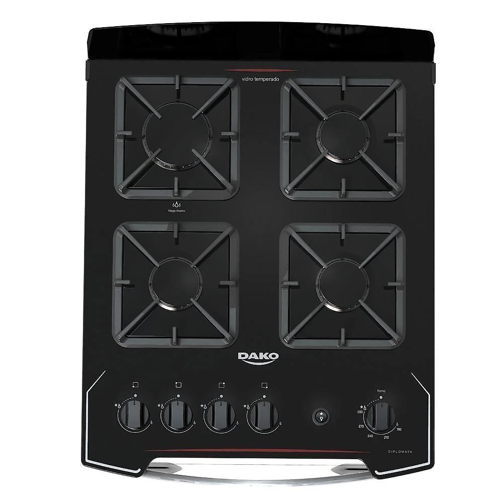 Fogão 4 Bocas Preto Com Mesa De Vidro Dako Diplomata Bivolt