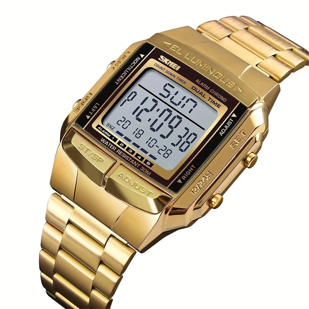 Relógio Feminino de Mostragem Analógico e Digital em Aço Inox com Display LED Dourado Skmei