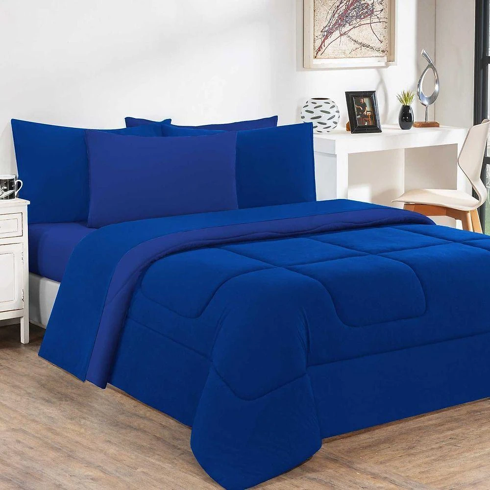 Kit Edredom Malha 100% Algodão Gran Moratta 3 Peças Queen - Azul Royal-azul Royal