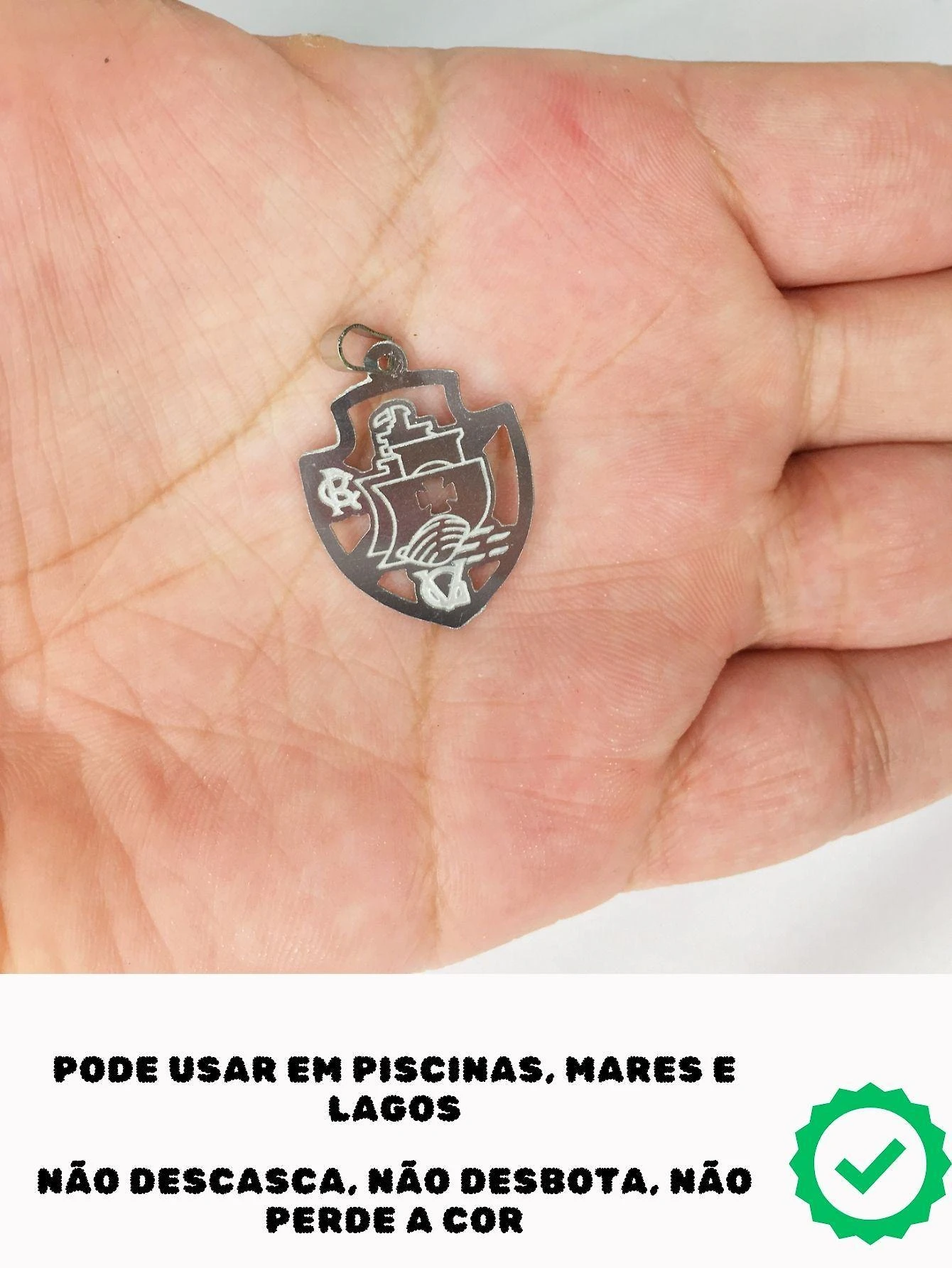Pingente Masculino Feminino Delicado Escudo Time Vasco Prata
