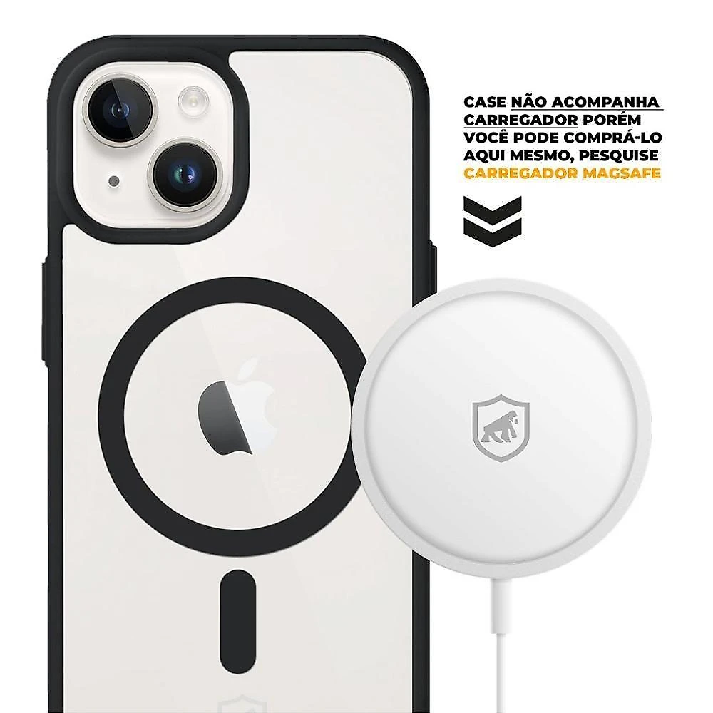 Kit Capa Magsafe Preta E Pelicula Dual Glass Preta Para Iphone 14 - Gshield