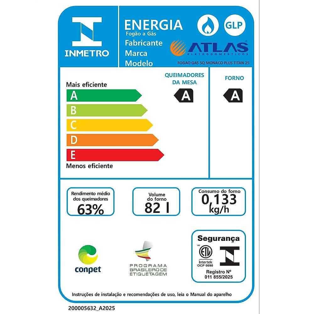 Fogão a Gás 5 Bocas Atlas Mônaco Plus Titanium Bivolt Titanio - Bivolt