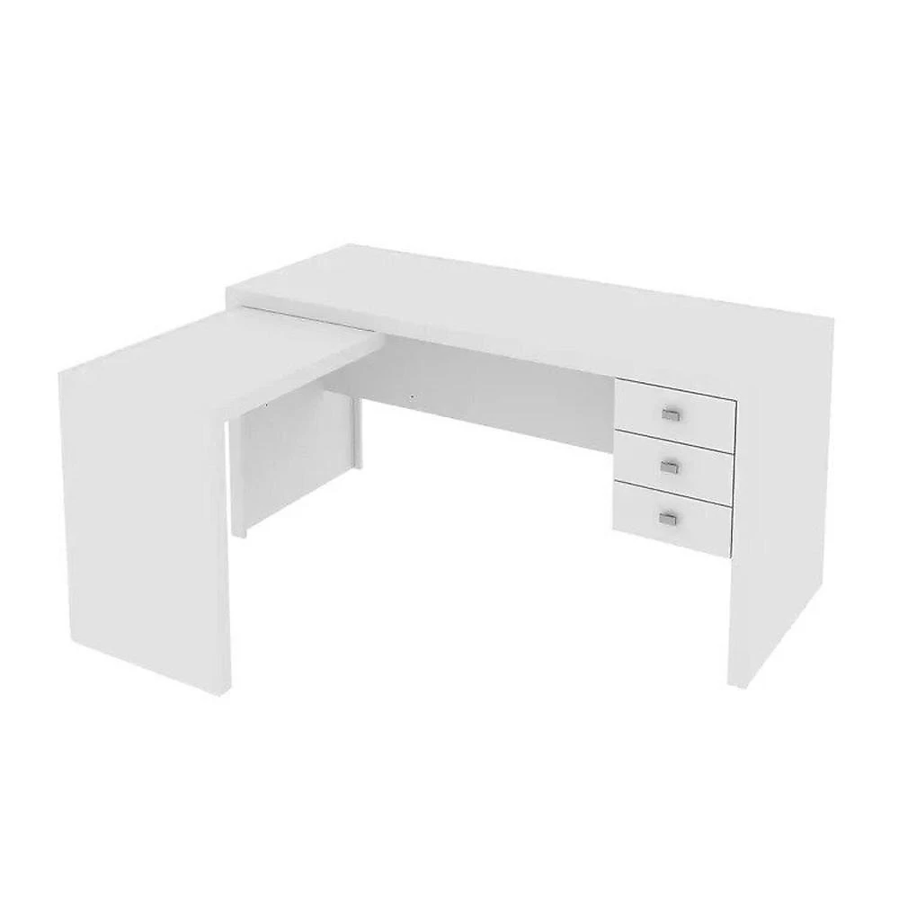 Kit 4 Peças com 2 Mesas Escritório em L e  2 Armários Multiuso Conjunto de Escritório 2 Mesas em L 3 Gavetas 2 Armários 5 Prateleiras Branco