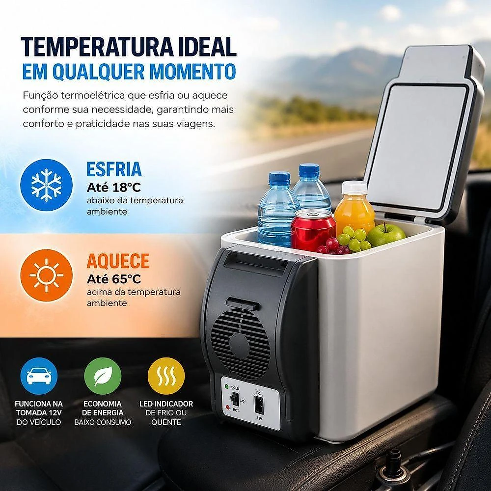 Mini Geladeira Automotiva 6L Refrigerador e Aquecedor 12V para Carro Yeet