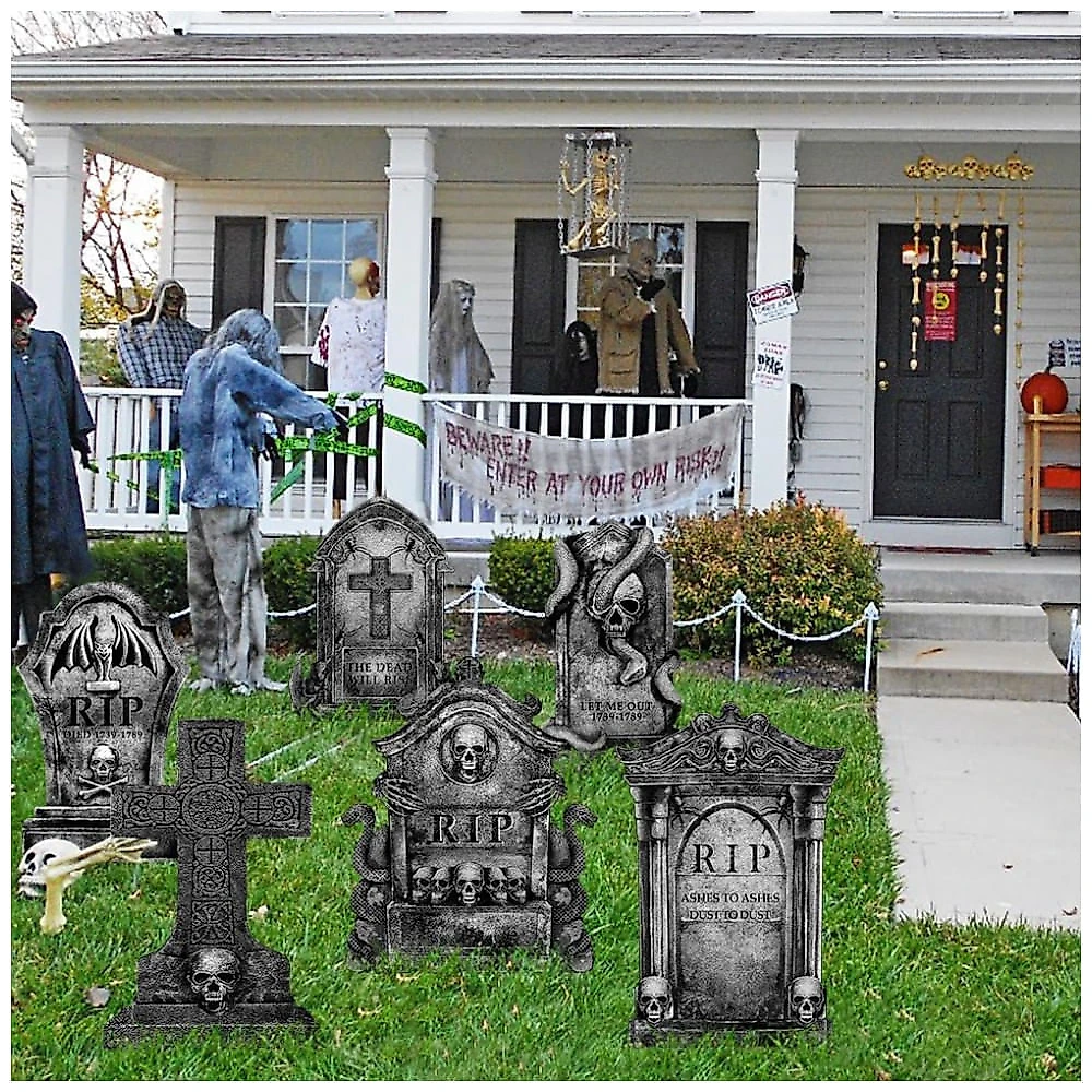 Kit Lápides de Cemitério para Decoração de Halloween, 6 Unidades