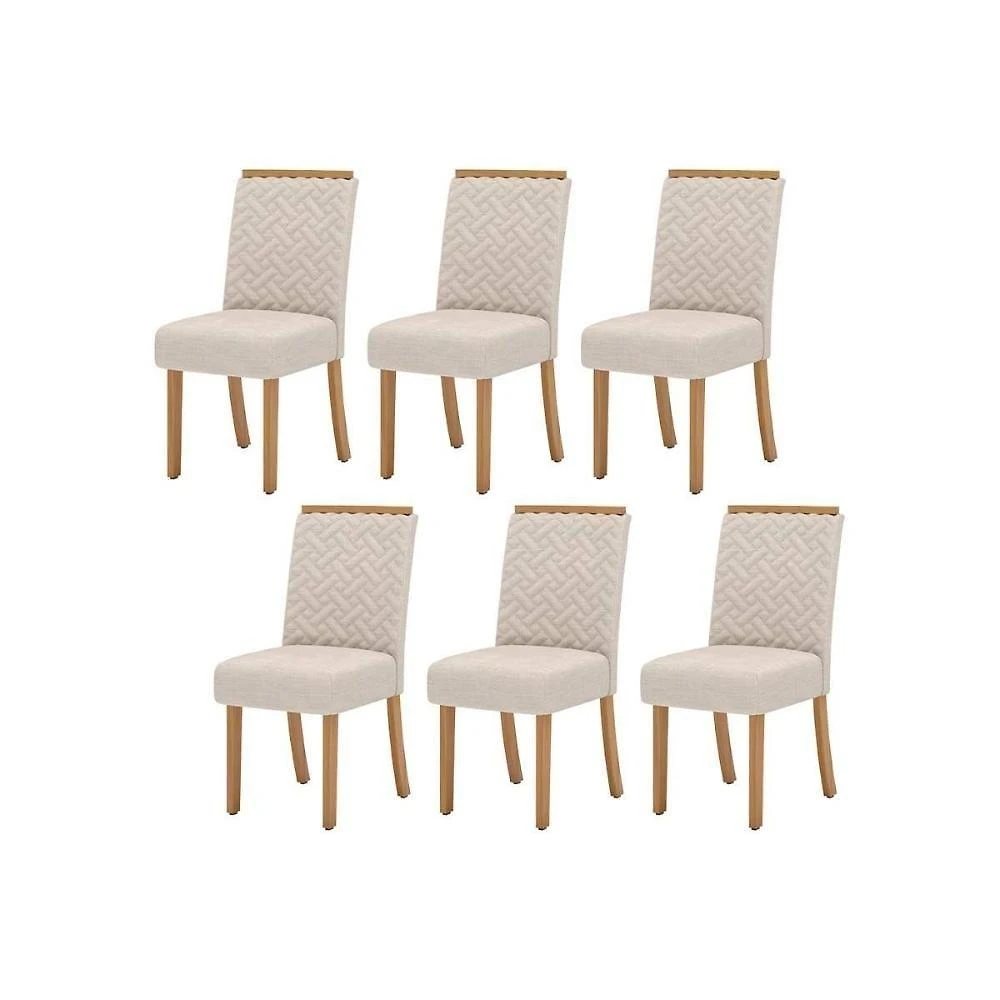Cadeira Sala De Jantar Malu Kit 6 Un Nature-veludo Light Linho