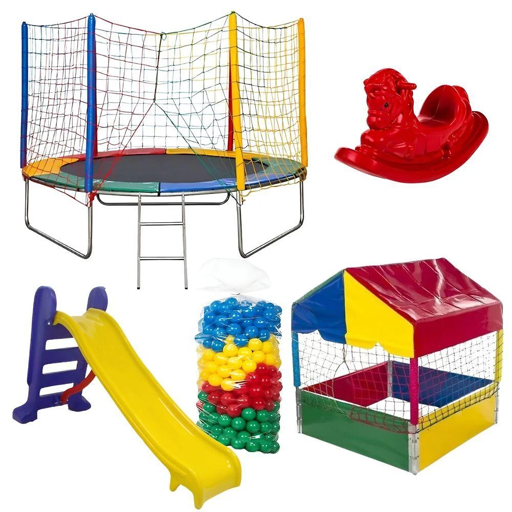 Kit Playground Cama Elastica 2,44M Piscina 1,00M Escorregador Medio Gangorra 1 Lugar Rotoplay
