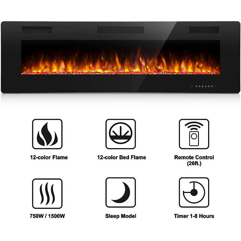 Antarctic Star Lareira Eletrica de Embutir A45x152L com Controle Remoto e Digital Luz LED Chamas Multicolorida e