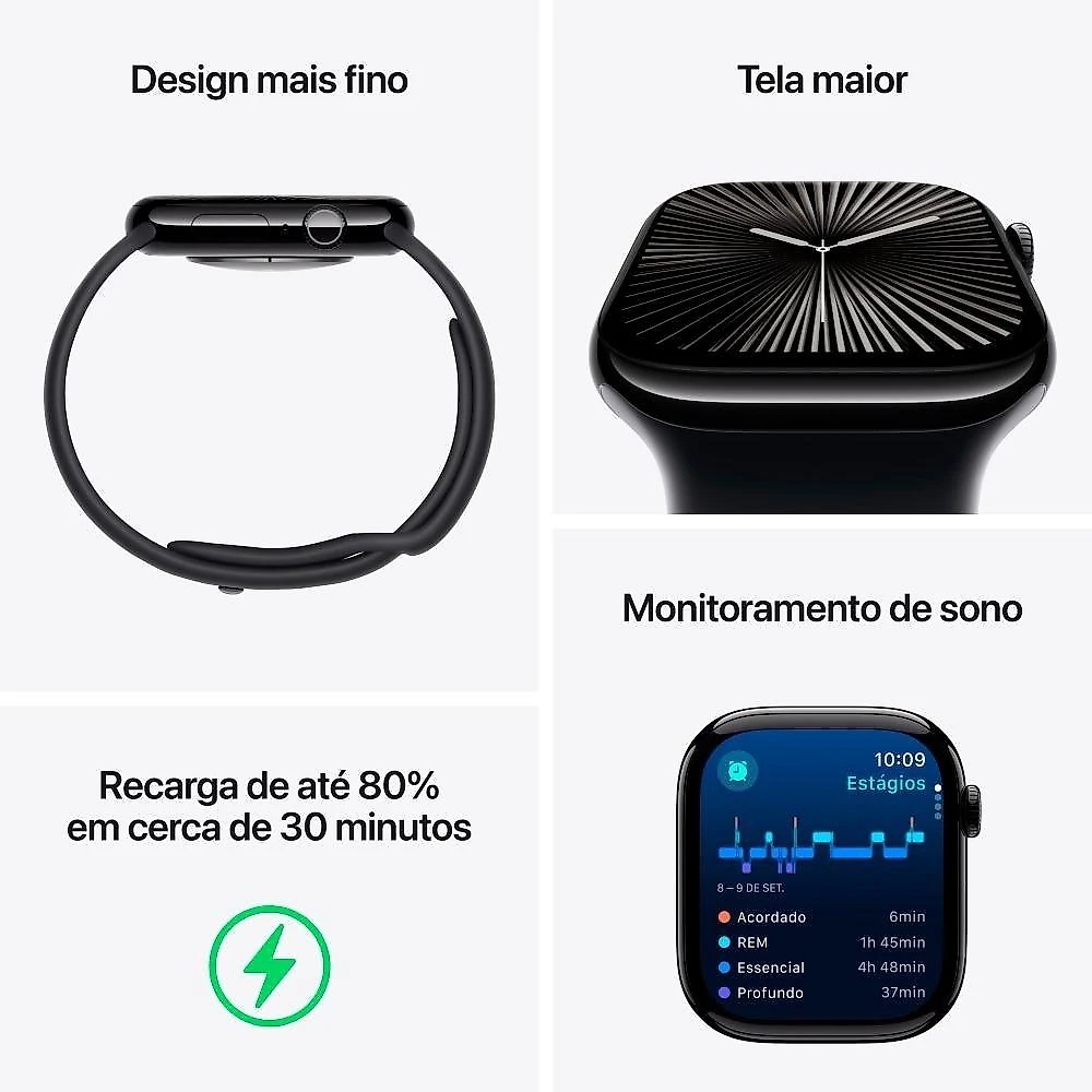 Apple Watch Series 10 GPS + Cellular, Caixa Prateada de Alumínio de 46 mm, Pulseira Esportiva Denim, Tamanho M/G - MWY13AM/A