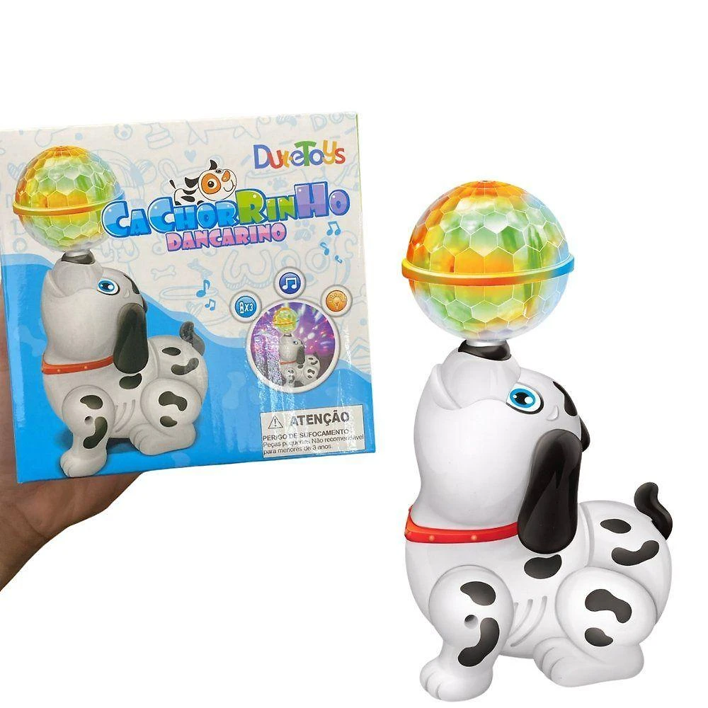 Cachorrinho Dançarino Brinquedo Interativo Luz Som Movimento 360 graus  Dute Brasil