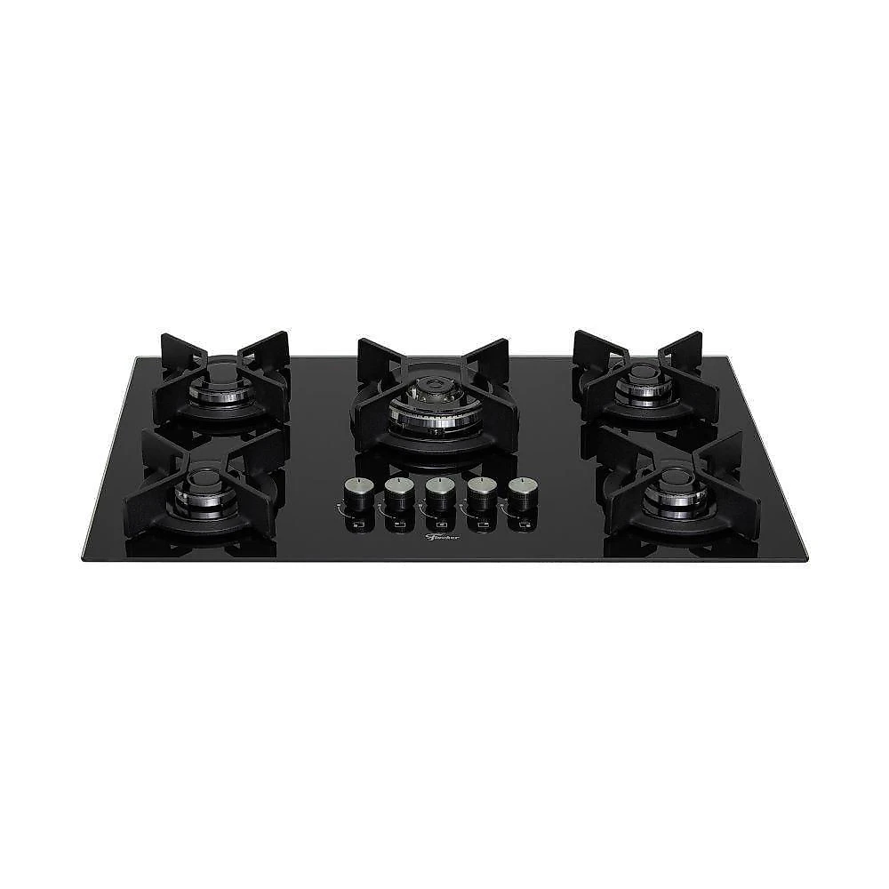 Cooktop A Gás Fischer 5 Bocas Tripla Chama Infinity Com Trempe De Ferro Fundido Mesa Vidro 26298-57077 Bivolt