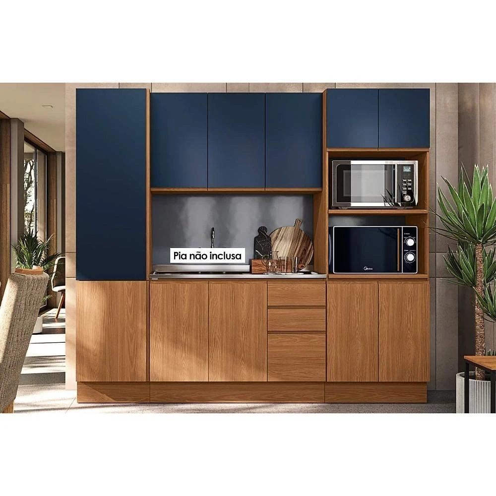 Cozinha Modulada Kappesberg Ciela Ciela 4 Peças (1aéreo+1balcão+2paneleiros) C4p81 Canela-azul Profundo - Kappesberg