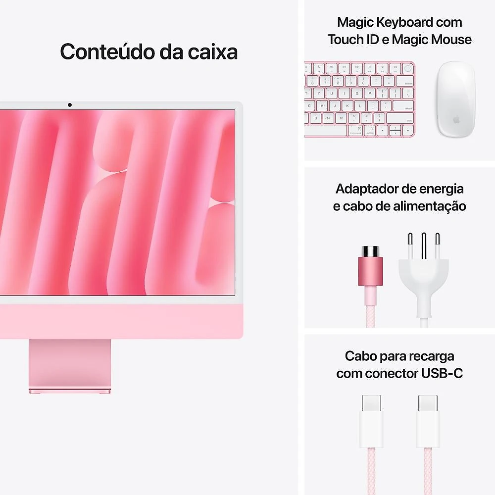 iMac 24", M4, CPU 10 núcleos e GPU 10 núcleos, Memória Unificada 16GB, 512GB SSD - Rosa