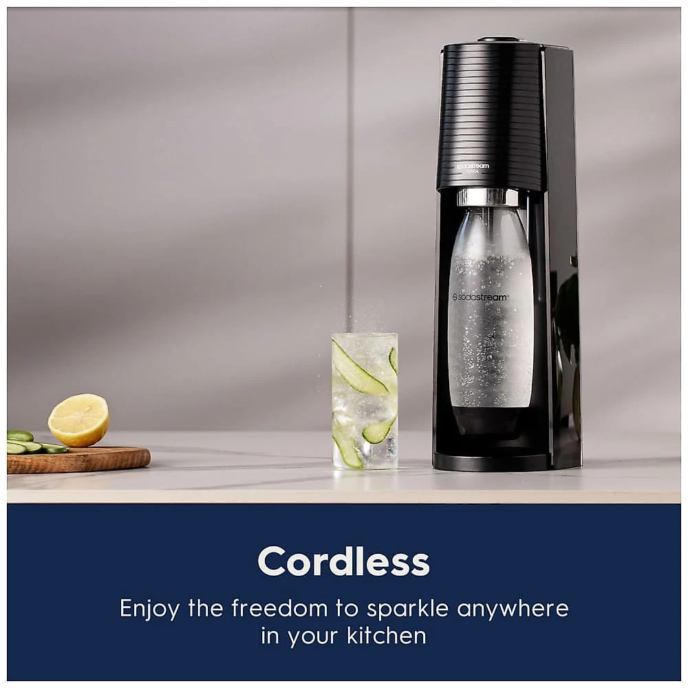 SodaStream Terra Sparkling Water Maker Misty Blue com CO2, Garrafa DWS e Bubly Drop