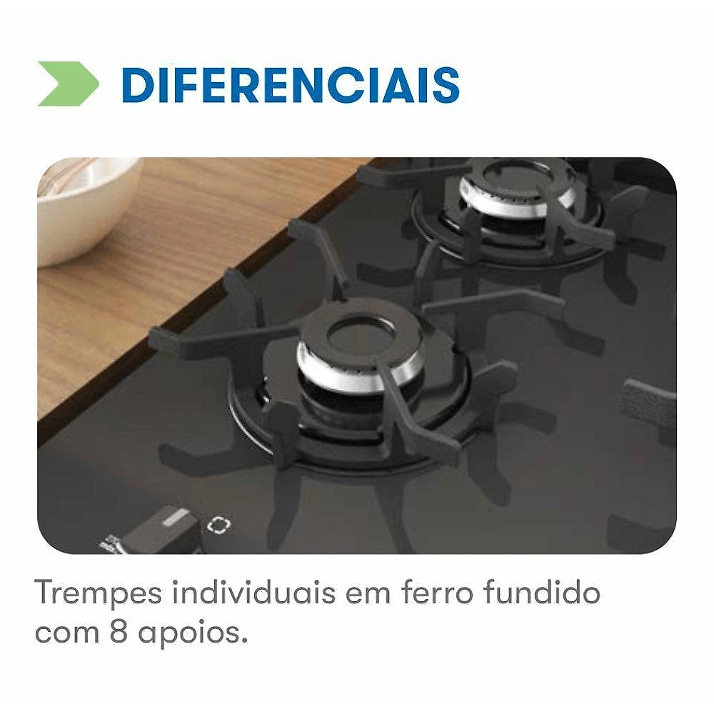 Fogão Piso 5 Bocas GLP Itatiaia Itaglass Plus Tripla Chama Preto Bivolt