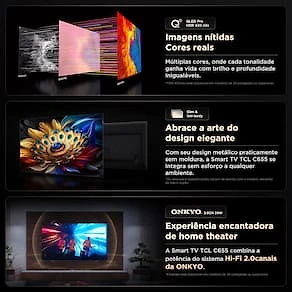 Miniatura Smart TV 50" QLED 4K TCL 50C655 com Processador AIPQ, Google TV, HDR10+, Wi-Fi Dual Band, Bluetooth Integrado, Google Assistente, Dolby Vision e Atmos
