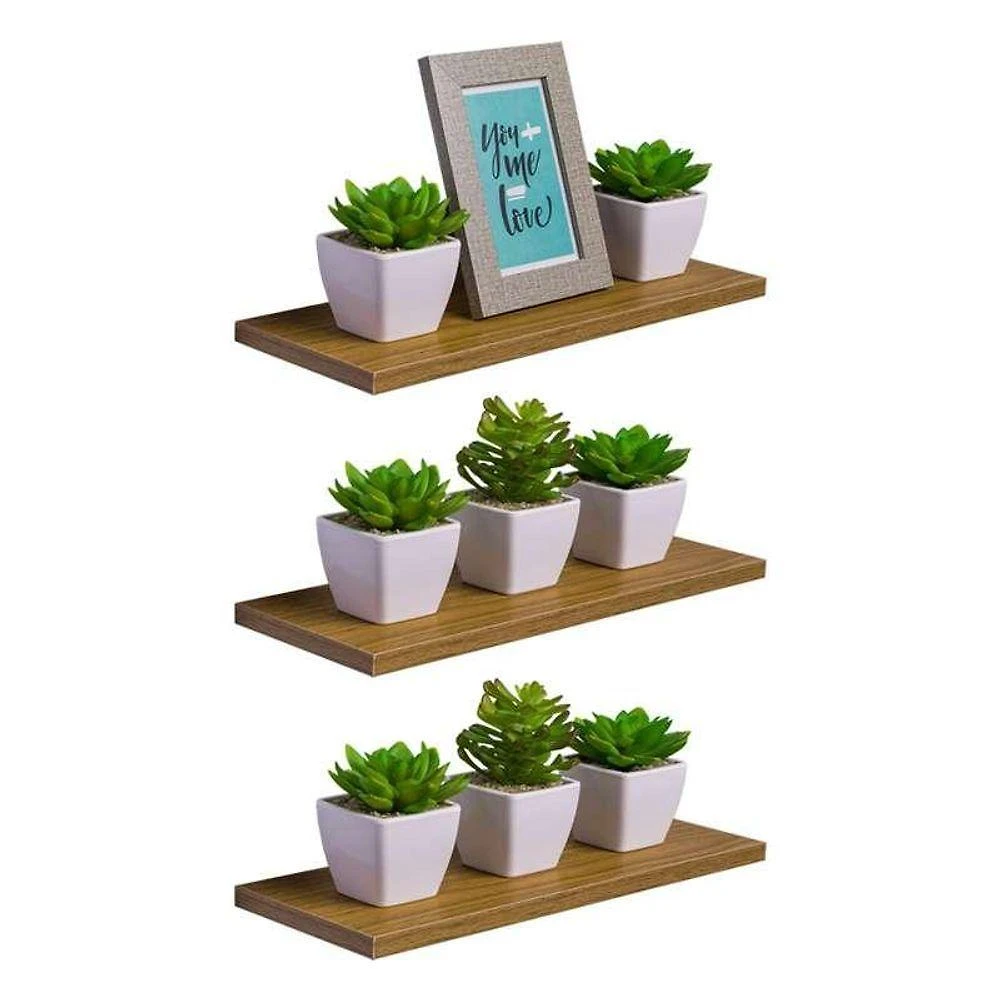 Prateleira Kit 3 40X15CM MDP Fixação Embutir Invisível Organizador Marrom Moderno Mercado